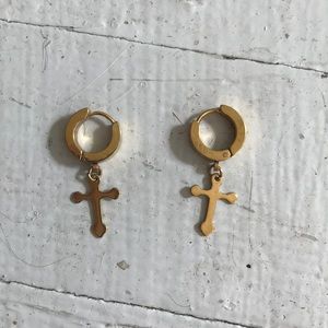 Small gold cross earrings